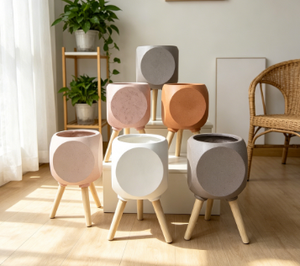 Pots à fleurs modernes en béton avec pieds en bois, jardinières minimalistes d'intérieur pour plantes vertes, lot de 7 - Product Image 2