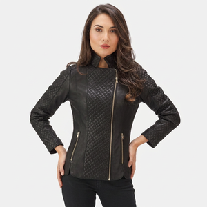 Sleek Women's <b>Quilted</b> Genuine Leather <b>Jacket</b> Breathable Waterproof Windproof Stylish Durable Women Leather <b>Jackets</b> - Product Image 1