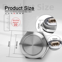 Interrupteur à bouton-poussoir anti-vandalisme pour ascenseur, étanche IP67, métal, momentané, 22 mm, SPST, 36 volts, avec connexion par connecteur