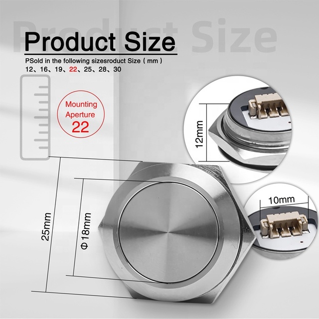 Elevator Anti Vandal Waterproof IP67 Metal Momentary 22mm Spst 36 Volt Push Button Switch With Connector Connection