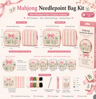 Kit de trousse de maquillage brodée au point de croix Chinoiserie bleue, à finition DIY, en toile de coton imprimée avec fermeture éclair sur trois côtés, pour débutant