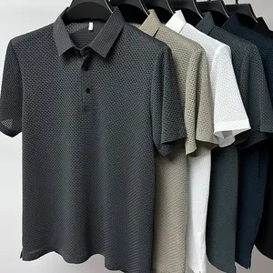 Kaus Polo Golf pria longgar warna Solid, kaus Polo Golf cepat kering sutra es kualitas tinggi Musim Panas 2024