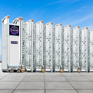 <span class=keywords><strong>Portail</strong></span> extérieur rétractable moderne QG-J1704, coulissant automatique, en acier inoxydable argenté, commande sans fil, anti-collision, hôtels - Product Image 4