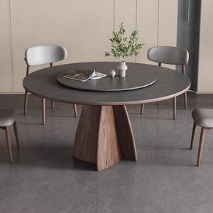 Bàn tròn gỗ rắn với bàn xoay hiện đại tối giản nhà mới Gỗ Óc Chó Màu đá tấm tròn bàn ăn QY-T8028 - Product Image 1