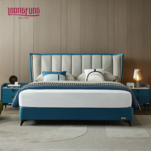 LOONGFUNG Soft Modern Genuine Leather <strong>Bed</strong> <strong>Frame</strong> with Eco-Coated <strong>Pine</strong> Wood Slats Cozy Home Durable Bedroom Furniture - Product Image 1