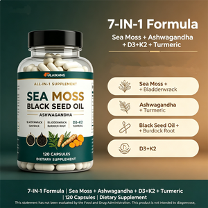OEM/ODM 7-in-1 <strong>Sea</strong> <strong>Moss</strong> Supplement Black Seed Oil Burdock Root for North America Market Factory Direct 120 Capsules - Product Image 2