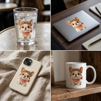 Stiker Transfer UV DTF Custom Frenchie Club 3D Kartun Anjing Kristal Gloss Tahan Air MOQ Rendah