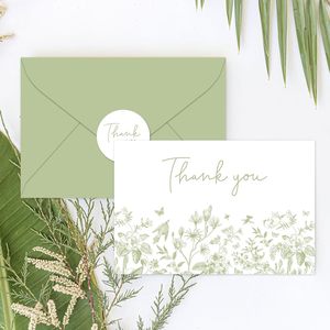 Biglietti di Auguri Floreali Verde Salvia, Biglietti Vuoti per Messaggi, Biglietti di Ringraziamento con Buste e Adesivi per Matrimoni e Addii al Nubilato - Product Image 4