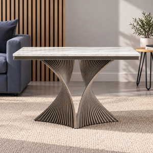Modern Marble Top <b>Console</b> <b>Table</b> with Twisted Metal Pedestal Base Contemporary Elegant Living Room Furniture - Product Image 1
