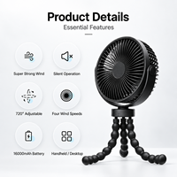 Ventilateur portable Octopus Clip USB rechargeable, mini-ventilateur en plastique avec moteur sans balais 5V, autonomie de 4 à 9h pour poussette, bureau et extérieur