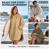 Poncho OEM Light Storm imperméable à manches chauve-souris, robe de change à séchage rapide avec doublure en polaire fine pour la natation, le surf et les voyages