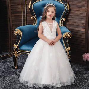 Robe de princesse pour filles, col en V, robe de bal, blanc, rose, bleu ciel, rouge vin, robe de demoiselle d'honneur, robe de fête d'anniversaire, taille enfant - Product Image 2