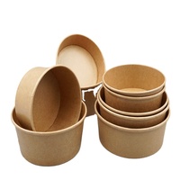 Bol à salade jetable en papier kraft pour fruits et riz, contenants alimentaires, bol à salade en papier avec couvercle en plastique