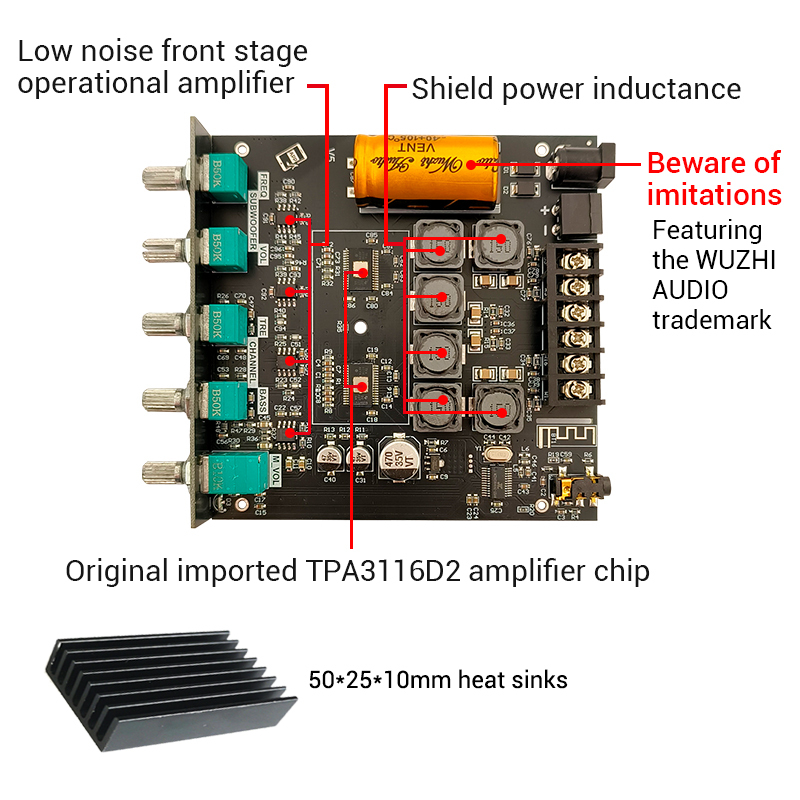 WUZHI Audio ZK-TB21 2.1 Channel BT Speaker Amplifier Module, 50W*2