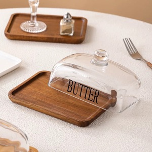 Piatto in <span class=keywords><strong>Vetro</strong></span> per Burro e Formaggio <span class=keywords><strong>con</strong></span> <span class=keywords><strong>Coperchio</strong></span> e Coltello, Senza BPA e Portatile, Contenitore per Torte e Dessert per Feste e Ristoranti - Product Image 3