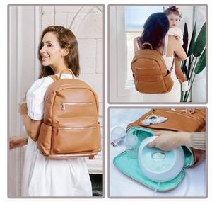 Mochila Pañalera, Bolsas de Pañales, Bolsa de Pañales para Bebé con 13 Bolsillos, Mini Mochila de Cuero para Bebé, Bolsa para Extractor de Leche - Product Image 2