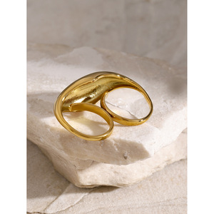 Bijoux fantaisie Chubby lisse Double bague en or 18 carats en acier inoxydable géométrique titane bague en acier inoxydable pour les femmes - Product Image 4
