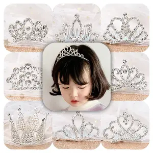 Diademi corone strass elegante fascia per capelli principessa in argento per bambini e ragazze