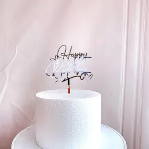 Vente en gros de décorations d'anniversaire personnalisées pour fête d'anniversaire décorations de gâteau verticales en acrylique doré pour gâteau d'anniversaire de mariage