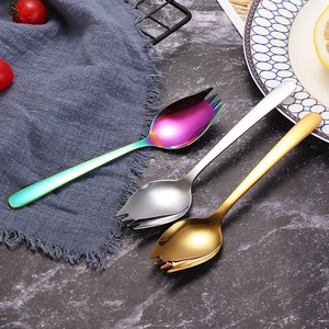 Cuchara de acero inoxidable, cuchara y tenedor integrados, cuchara para ensalada, tenedor para fruta, cuchara para sopa, vajilla portátil al por mayor - Product Image 3