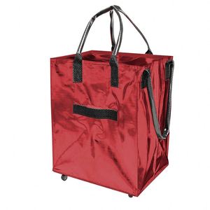 Factory Direct Sales Portable Shopping <b>Bag</b> with Wheels <b>Zipper</b> Closure Two Handles Foldable Polyester Grocery <b>Tote</b> - Product Image 1