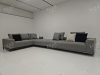 Canapé d'angle modulable de luxe moderne en tissu gris, design italien, grand canapé d'angle pour salon de villa