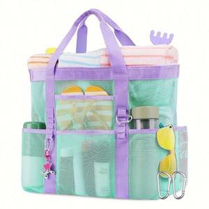 Sac de courses en filet réutilisable de grande capacité, sac fourre-tout multi-poches pour la plage, séparation des vêtements secs et humides - Product Image 6