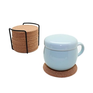 16-Piece Set Reusable Natural Cork Coasters with Holder Round Drink Cup & Saucers Plain Design for Drinks - Product Image 3