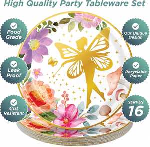 Plato de Papel Redondo Desechable de 7 Pulgadas, Aprobado por la FDA, 350 g/m², Blanco, para Fiestas de Té, Diseño de Hadas, Artículos para Fiestas - Product Image 3