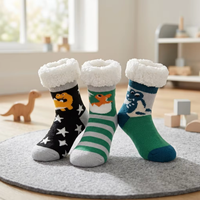 Chaussettes d'hiver épaisses en coton antidérapantes pour enfants avec logo personnalisé, motif dinosaure mignon, vente en gros