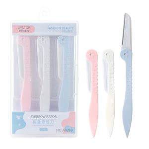 Set di 3 Rasoi Pieghevoli per Sopracciglia in Acciaio Inox A0369 OEM, Rimuovi Peli Facciali in Plastica, Trimmer per Sopracciglia, Dermaplaning - Product Image 1