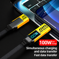 Câble de charge rapide 4 en 1 avec affichage numérique 100W, PD 27W, cordon de charge multifonction tressé en nylon pour téléphone et ordinateur portable