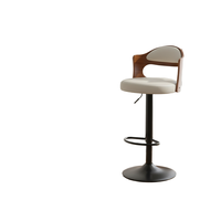 Tabouret haut moderne en bois massif pivotant avec base en acier inoxydable, design écologique pour salon, cuisine, mariage et hôtel