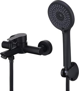Robinet de bain avec douchette, mitigeur mural noir mat, 2 sorties, mitigeur monocommande avec bec de bain - Product Image 1