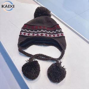 หมวกสกีผ้าแจ็คการ์ดย้อนยุคออกแบบได้ตามต้องการมีลายถักฟรีและหมวกปิดหูมีพู่ - Product Image 2