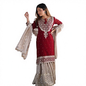 Ensemble Salwar Kameez pour femmes avec un design plissé élégant, tissu en polyester de qualité supérieure, infroissable, coupe ample, vêtements ethniques décontractés - Product Image 2