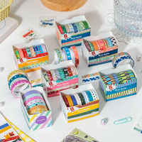 Ensemble de 8 rouleaux de ruban Washi écologique à motifs de dessins animés, bandes décoratives fines auto-adhésives colorées pour journal et agenda