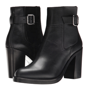 Botines de tacón grueso alto negros con hebilla para mujer, de moda, con punta redonda, para primavera, otoño e invierno, talla grande 46 - Product Image 1