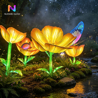 NUOWEI GLOW Lampu Taman Tema Kebun Berbentuk Kupu-kupu dan Bunga, Terbuat dari Besi, Tahan Air, Buatan Tangan, 3D, Tahan Lama, Lampu Malam, Dekorasi Kebun Binatang
