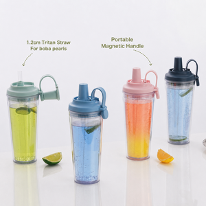 Großhandel Doppelwandiger Kunststoff-Trinkbecher mit großem Loch für Perlenmilchtee, tragbarer Wasserbecher mit Griff für Café und Bubble <span class=keywords><strong>Tea</strong></span> - Product Image 3