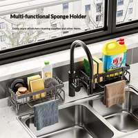 Organisateur d'évier multifonctionnel sans perçage, support d'éponge amovible avec bac de récupération des eaux, plateau auto-drainant pour évier de cuisine