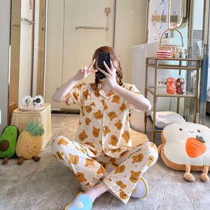 睡衣女短袖长裤夏季睡衣睡衣套装可爱卡通睡衣套装新款家居服 - Product Image 5
