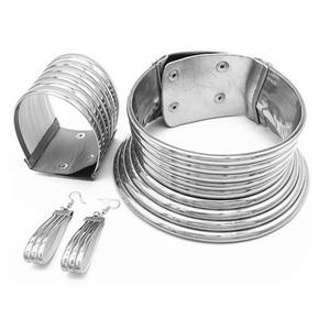 Afrika tarzı kolye ve yaka seti moda bildirimi ucuz altın kaplama küpe bilezik kolye takı seti - Product Image 4