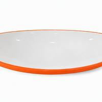 Plat de service en mélamine blanc en forme de bateau avec bord orange 22,5x11,2 cm, vaisselle incassable de qualité alimentaire, vente en gros pour restaurants