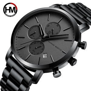 Montre pour homme HANNAH MARTIN 109, acier inoxydable noir, mode, étanche, sport, multifonctionnelle, quartz, Relogio Masculino - Product Image 3