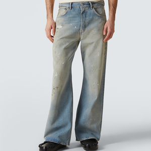 Pantalones Vaqueros de Mezclilla Lavados Estilo Mono para Hombre, Pantalones Casuales Desgastados Pintados a Mano, Corte Holgado de Tiro Medio - Product Image 2