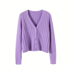 秋冬韩版女式短款开衫毛衣V领长袖女薄款针织外套毛衣 - Product Image 4