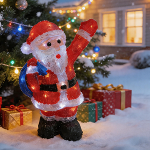 38cm Acrylic Santa Claus with Backpack Christmas LED <strong>Light</strong> 40L White Battery Operated <strong>Timer</strong> IP44 Waterproof Outdoor Garden Decor - Product Image 4