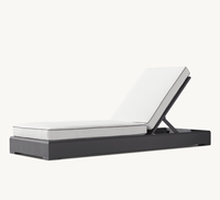 COSTA Chaise longue moderne avec coussin pour l'extérieur Lit de jour en aluminium pour la cour Dossier réglable en métal Chaise de plage simple à siège bas Noir