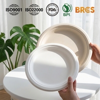 Assiettes jetables en bagasse de canne à sucre, résistantes à la graisse et compatibles micro-ondes, pour la restauration et la vente en gros